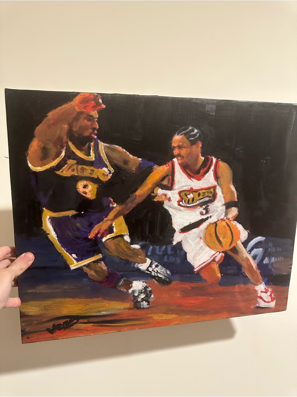 Allen Iverson vs Kobe Basketball painting on Canvas 16x20 1/1 original art